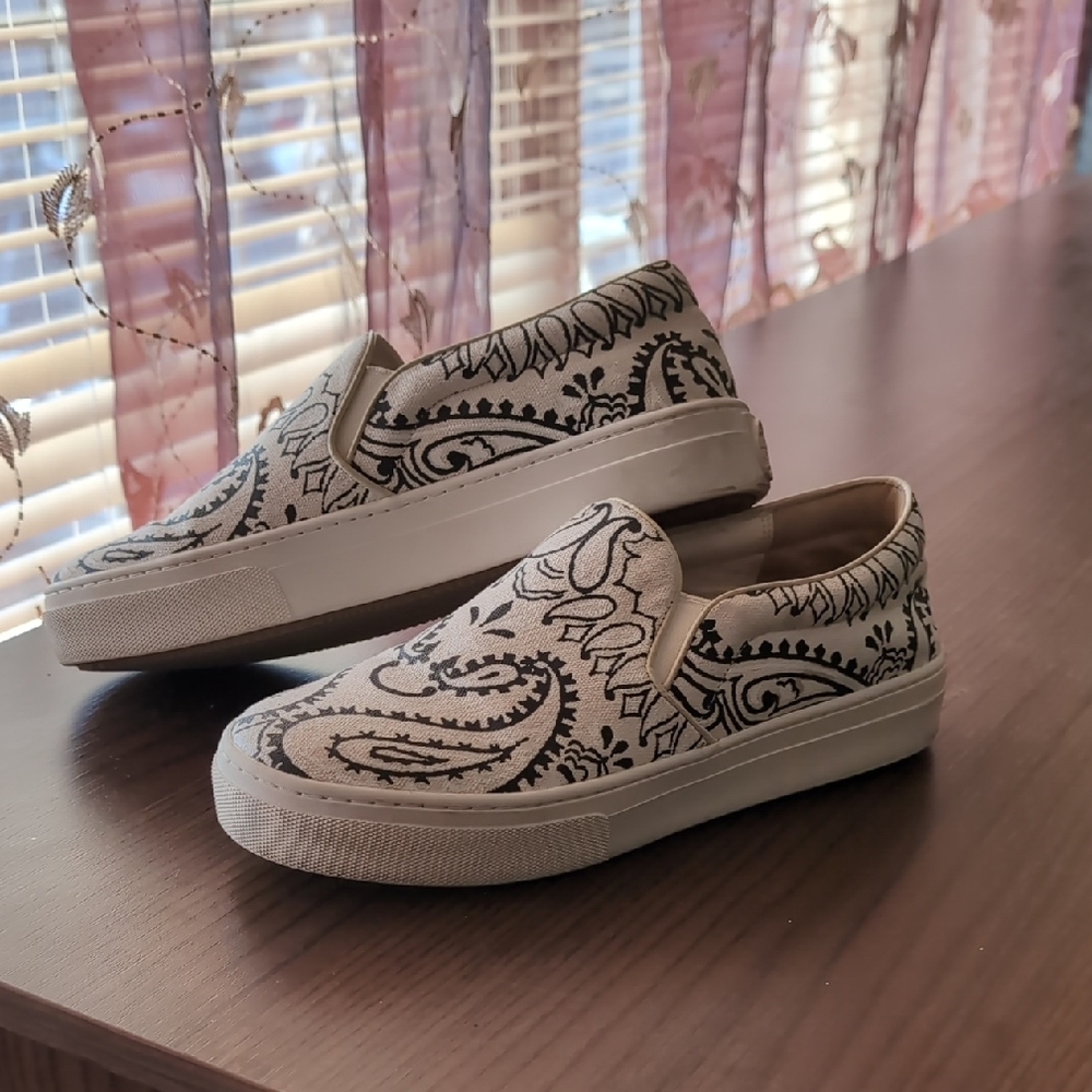 Tory Burch Ivory Americana Bandana Size 7.5 Logo-Printed Slip-On Sneaker